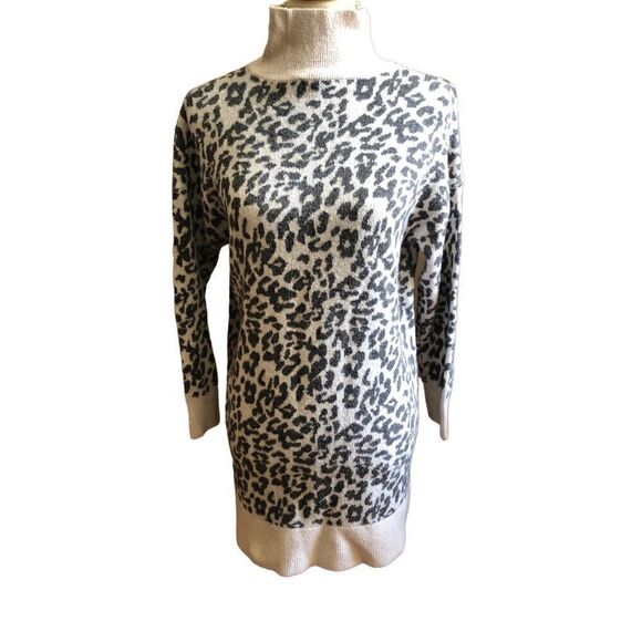 Loft Leopard Turtleneck Wool Blend Sweater Dress size L - Picture 1 of 12